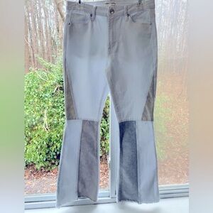 Almost Famous 7 Light blue flared leg raw hem high rise double denim Block color